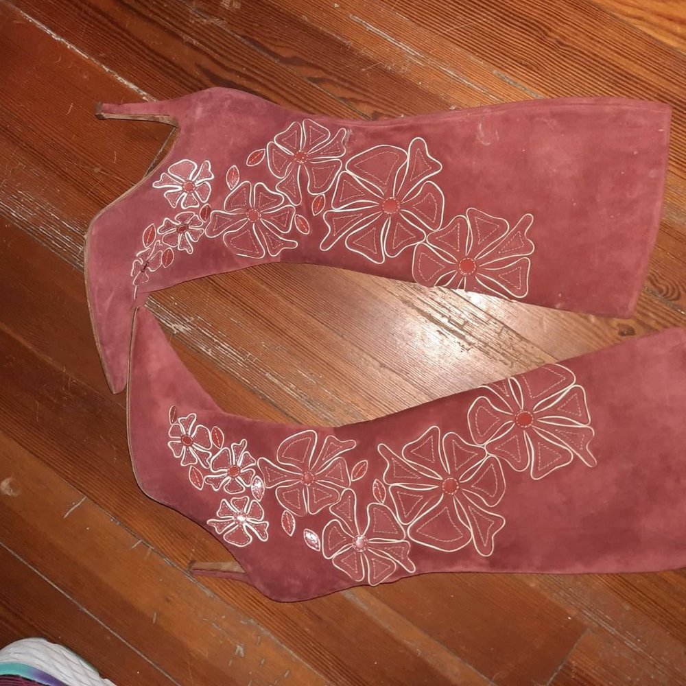 Bruno Magli Italian Leather Boots -Pink Embroidered